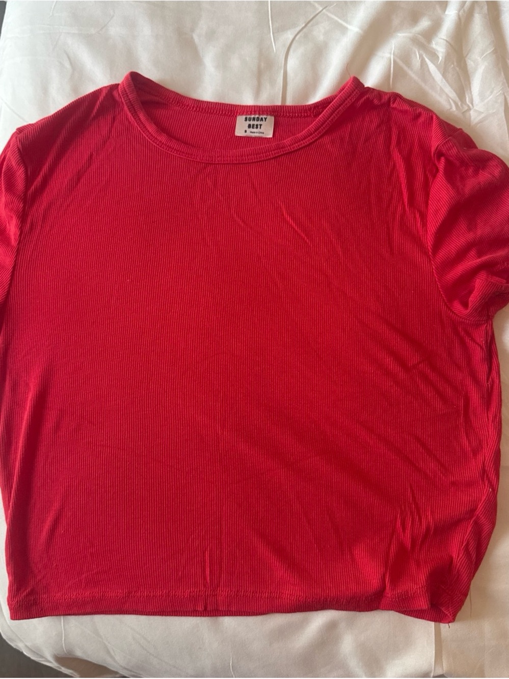 Aritzia Red Ribbed Short Sleeve Tee